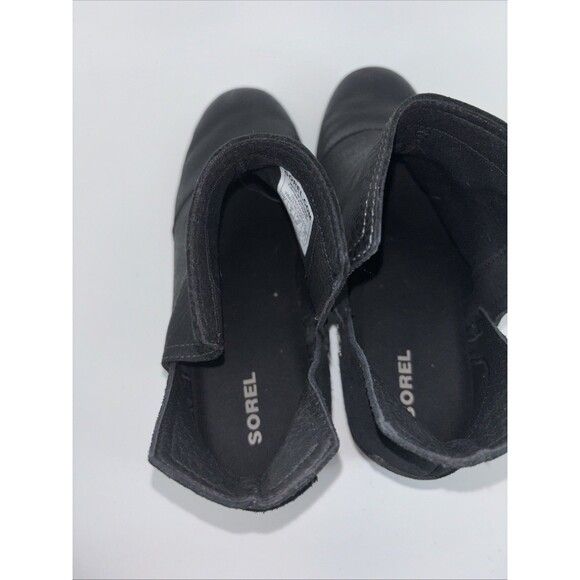 Sorel Cate Cut Out Ankle Boots Women's 8 Black Leather Booties Block Heel Suede - Picture 8 of 10